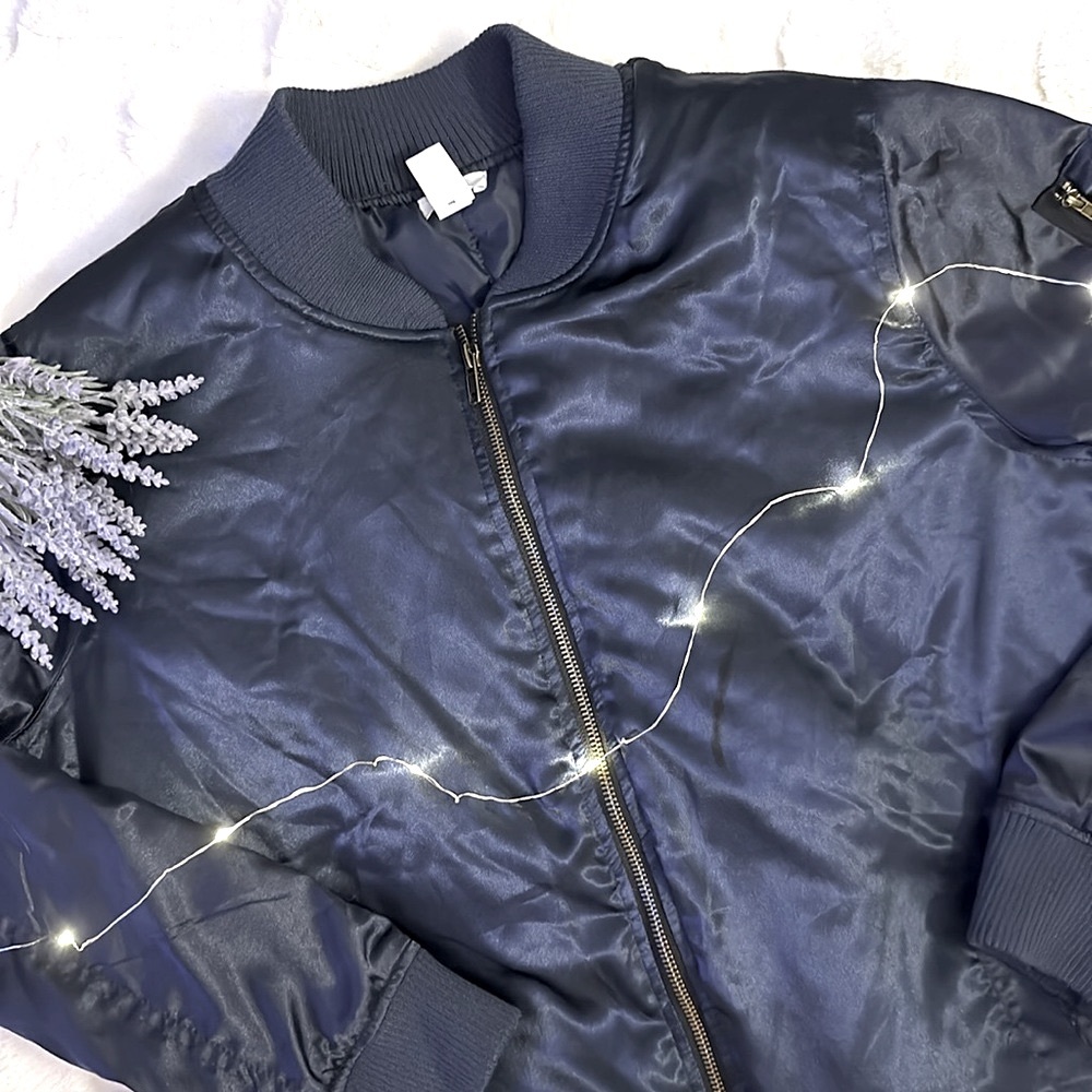 BP Navy Satin Bomber Jacket